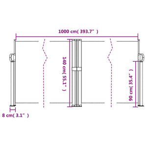 vidaXL Retractable Side Awning Black 140x1000 cm