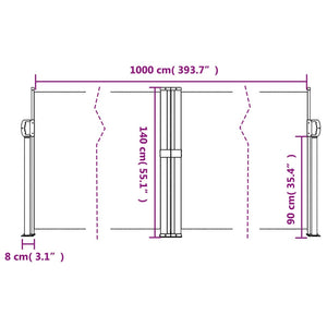 vidaXL Retractable Side Awning Cream 140x1000 cm