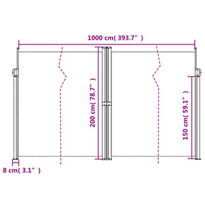 vidaXL Retractable Side Awning Cream 200x1000 cm