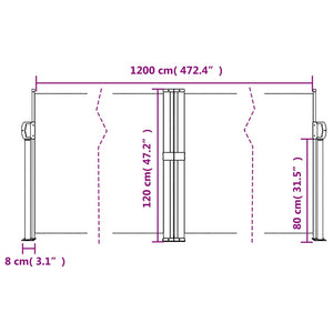 vidaXL Retractable Side Awning Black 120x1200 cm