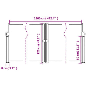 vidaXL Retractable Side Awning Cream 120x1200 cm