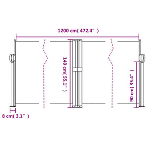 vidaXL Retractable Side Awning Black 140x1200 cm