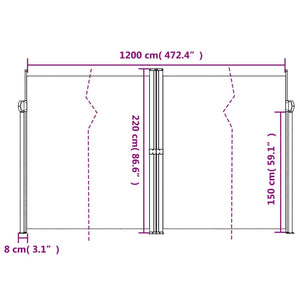 vidaXL Retractable Side Awning Black 220x1200 cm