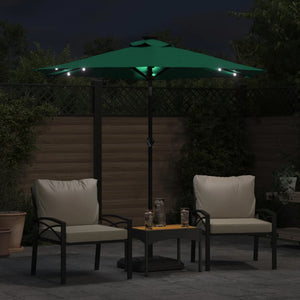 vidaXL Garden Parasol with LEDs and Steel Pole Green 225x225x212cm