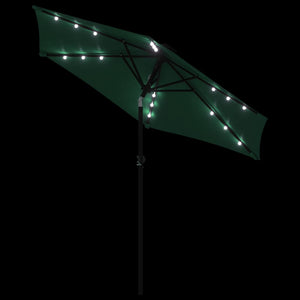 vidaXL Garden Parasol with LEDs and Steel Pole Green 225x225x212cm