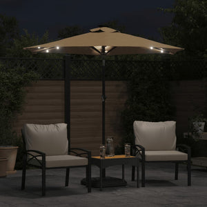 vidaXL Garden Parasol with LEDs and Steel Pole Taupe 225x225x212cm