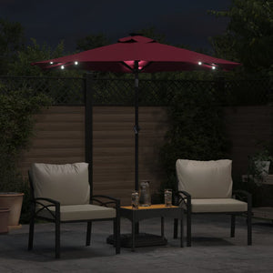 vidaXL Garden Parasol with LEDs and Steel Pole Bordeaux Red 225x225x212cm