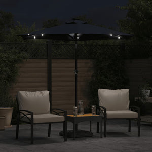 vidaXL Garden Parasol with LEDs and Steel Pole Black 225x225x212cm