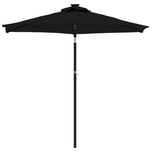 vidaXL Garden Parasol with LEDs and Steel Pole Black 225x225x212cm