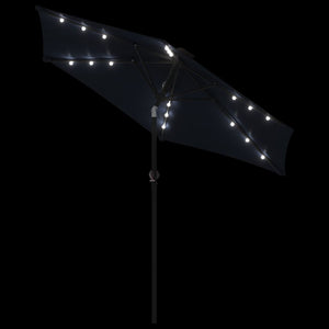 vidaXL Garden Parasol with LEDs and Steel Pole Black 225x225x212cm