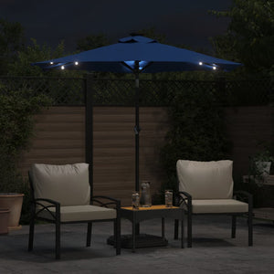 vidaXL Garden Parasol with LEDs and Steel Pole Azure Blue 225x225x212cm