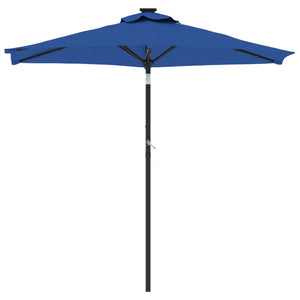 vidaXL Garden Parasol with LEDs and Steel Pole Azure Blue 225x225x212cm