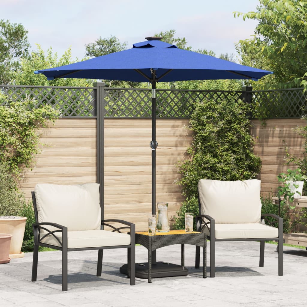 vidaXL Garden Parasol with LEDs and Steel Pole Azure Blue 225x225x212cm