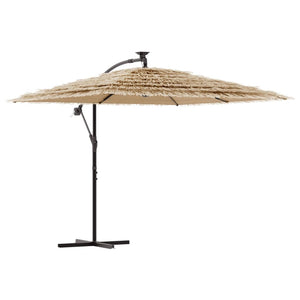 vidaXL Garden Parasol with LEDs and Steel Pole Brown 246x246x230 cm