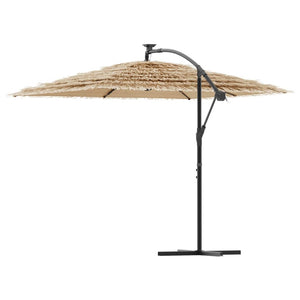 vidaXL Garden Parasol with LEDs and Steel Pole Brown 246x246x230 cm