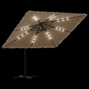 vidaXL Garden Parasol with LEDs and Steel Pole Brown 246x246x230 cm