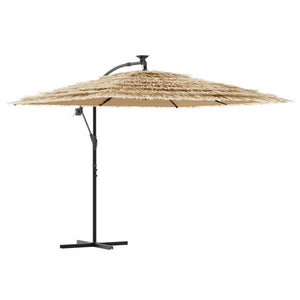 vidaXL Garden Parasol with with LEDs and Steel Pole Brown 269x269x235 cm