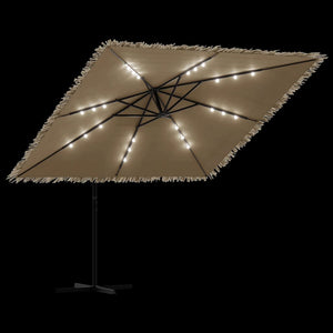 vidaXL Garden Parasol with with LEDs and Steel Pole Brown 269x269x235 cm