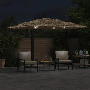 vidaXL Garden Parasol with with LEDs and Steel Pole Brown 290x290x238 cm