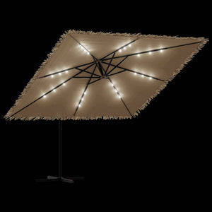 vidaXL Garden Parasol with with LEDs and Steel Pole Brown 290x290x238 cm