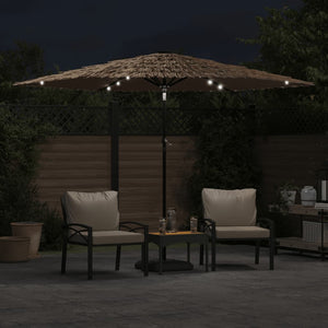 vidaXL Garden Parasol with LEDs and Steel Pole Brown 288x288x225 cm