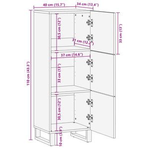 vidaXL Highboard 40x34x110 cm Solid Wood Rough Mango