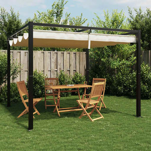 vidaXL Garden Gazebo with Retractable Roof Cream 3x3 m Steel