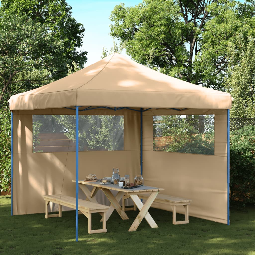 vidaXL Foldable Party Tent Pop-Up with 2 Sidewalls Beige