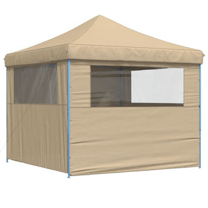 vidaXL Foldable Party Tent Pop-Up with 4 Sidewalls Beige