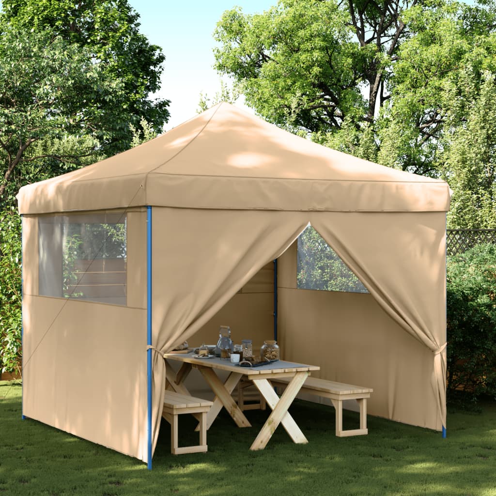 vidaXL Foldable Party Tent Pop-Up with 4 Sidewalls Beige