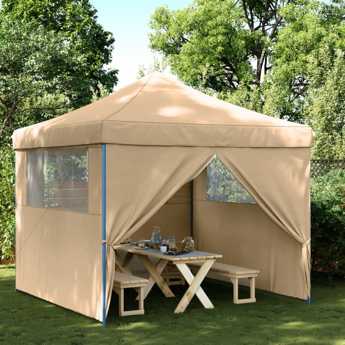 vidaXL Foldable Party Tent Pop-Up with 4 Sidewalls Beige