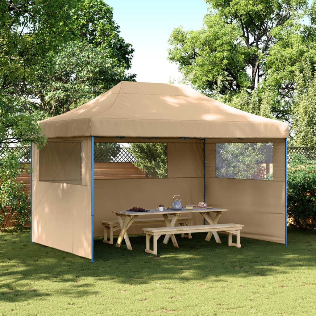 vidaXL Foldable Party Tent Pop-Up with 3 Sidewalls Beige