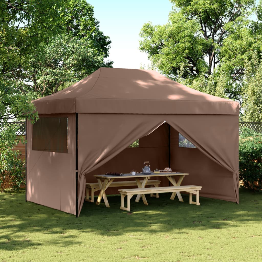 vidaXL Foldable Party Tent Pop-Up with 4 Sidewalls Brown