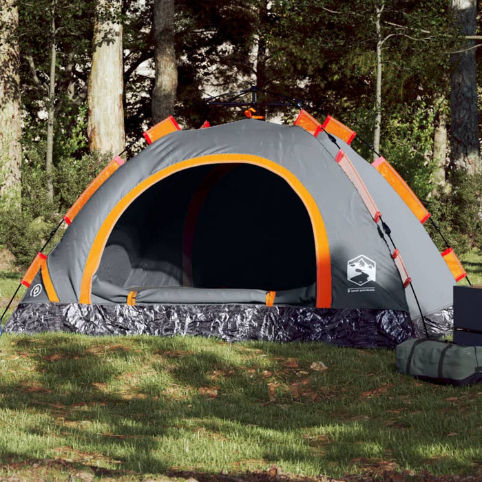 vidaXL Camping Tent 3-Person Grey and Orange Quick Release