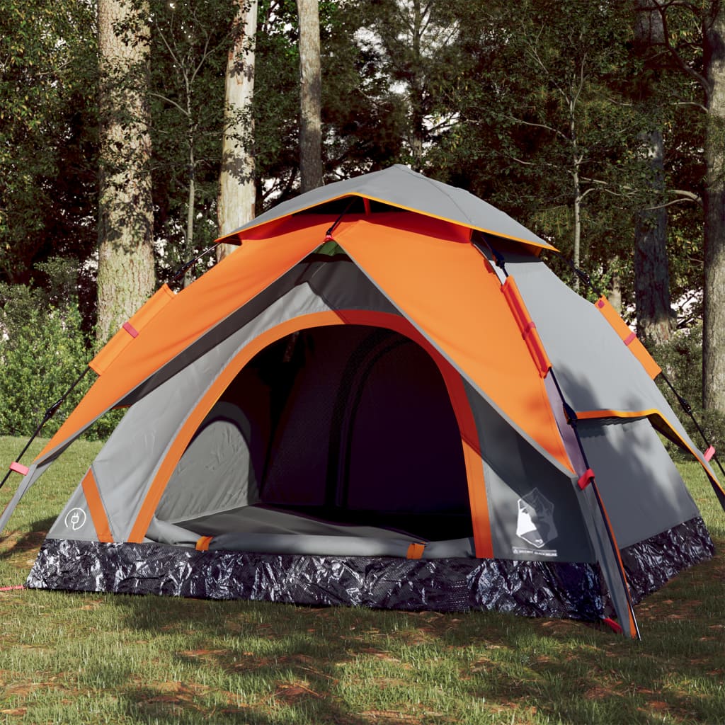 vidaXL Camping Tent Dome 4-Person Grey and Orange Quick Release