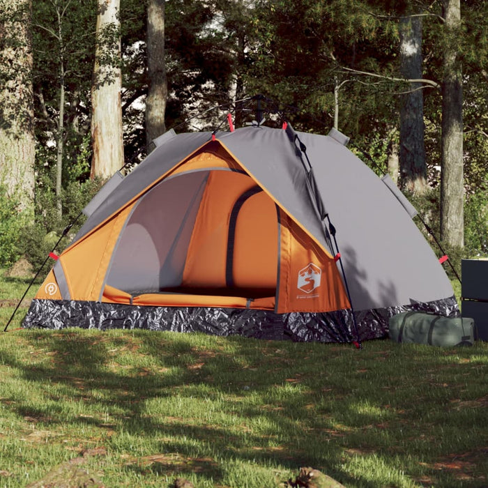 vidaXL Camping Tent Dome 3-Person Grey and Orange Quick Release