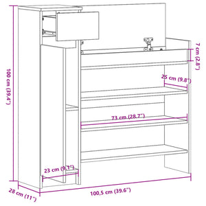 vidaXL Shoe Cabinet White 100.5x28x100 cm Engineered Wood