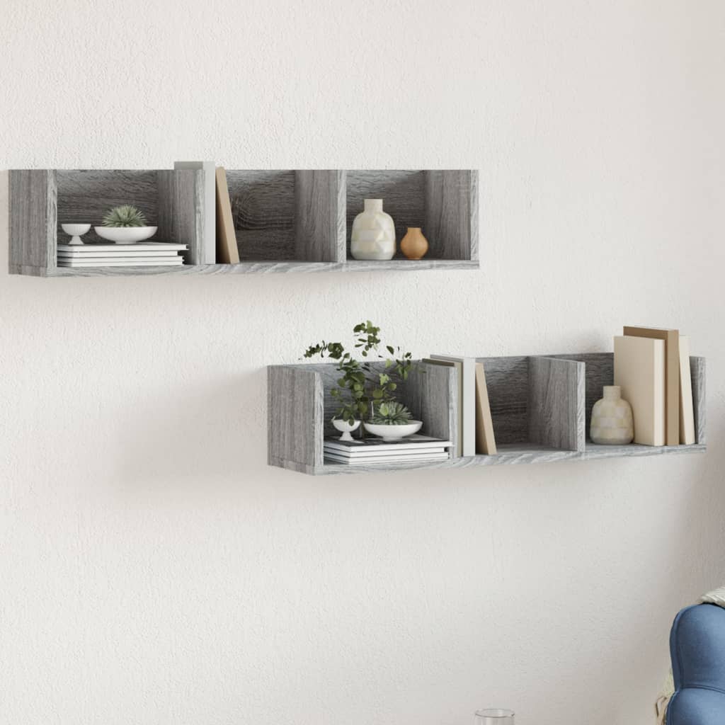 vidaXL Wall Cabinets 2 pcs Grey Sonoma 75x18x16.5 cm Engineered Wood