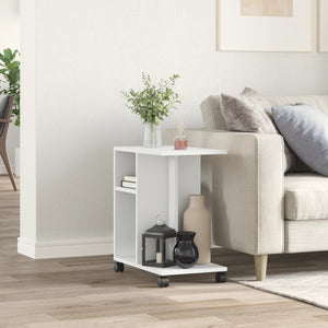 vidaXL Side Table with Wheels White 50x30x55 cm Engineered Wood