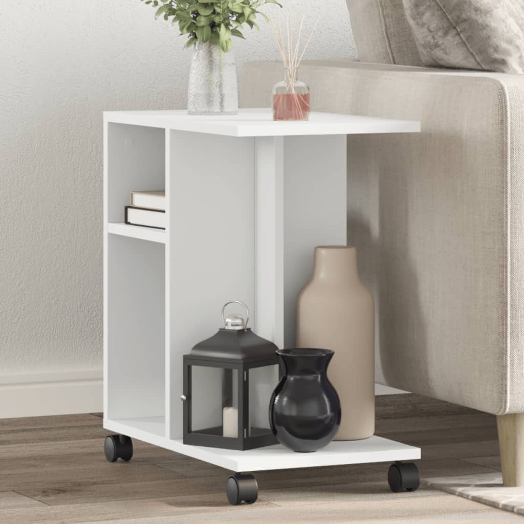 vidaXL Side Table with Wheels White 50x30x55 cm Engineered Wood