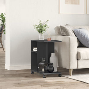 vidaXL Side Table with Wheels Black 50x30x55 cm Engineered Wood