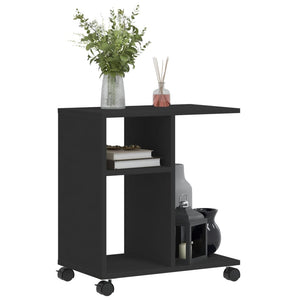 vidaXL Side Table with Wheels Black 50x30x55 cm Engineered Wood