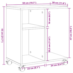 vidaXL Side Table with Wheels Black 50x30x55 cm Engineered Wood