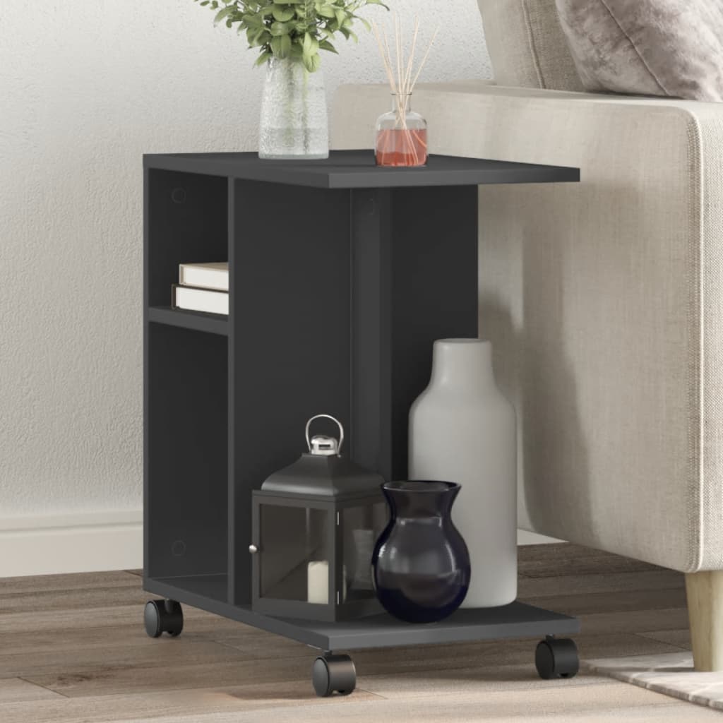 vidaXL Side Table with Wheels Black 50x30x55 cm Engineered Wood