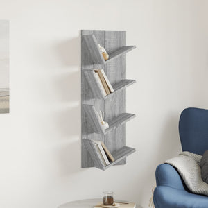 vidaXL Wall Bookshelf 4-Tier Grey Sonoma 33x16x90 cm