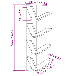 vidaXL Wall Bookshelf 4-Tier Grey Sonoma 33x16x90 cm