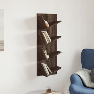 vidaXL Wall Bookshelf 4-Tier Brown Oak 33x16x90 cm