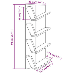 vidaXL Wall Bookshelf 4-Tier Brown Oak 33x16x90 cm