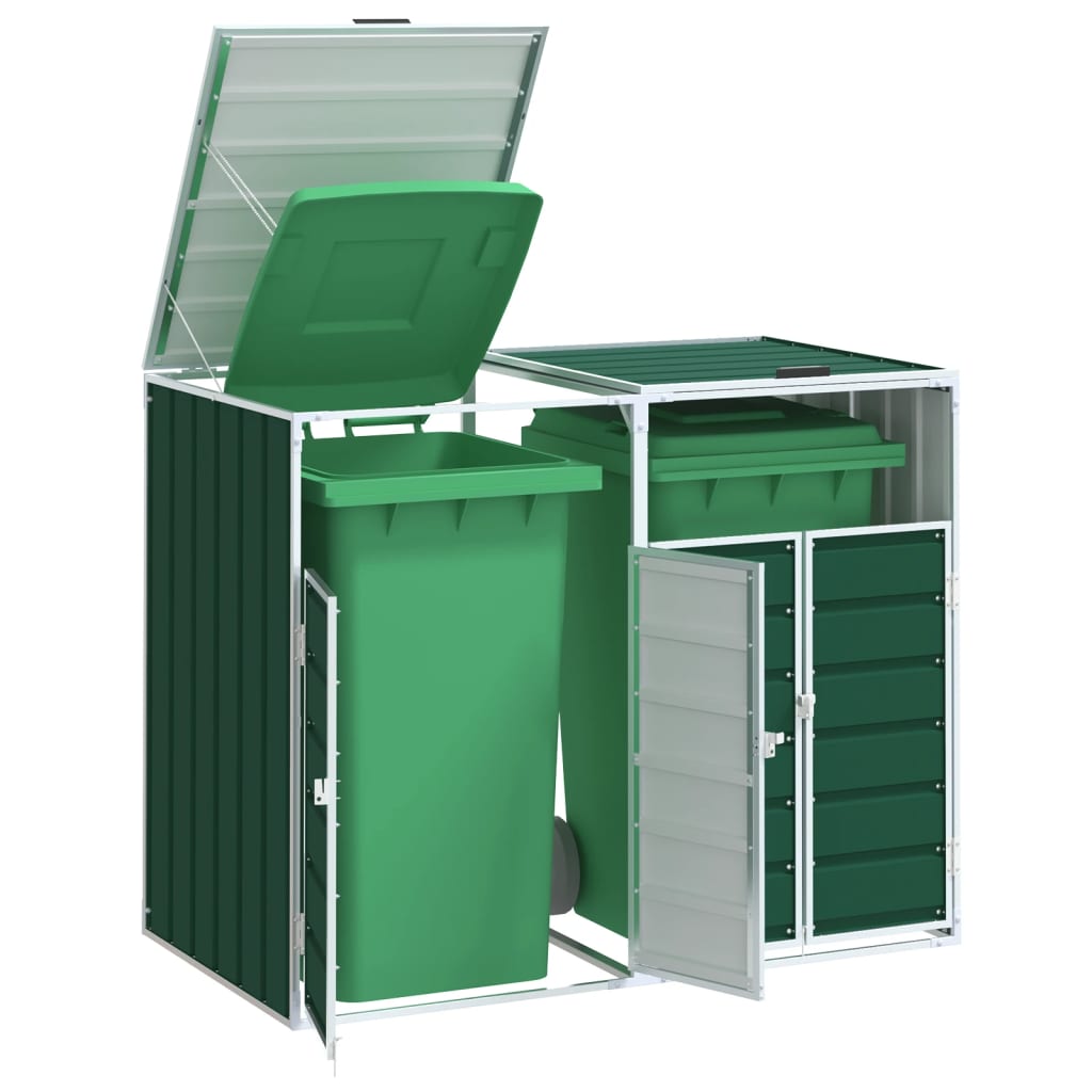 vidaXL Wheelie Bin Storage for Double Bins Green 144x81x113 cm Steel