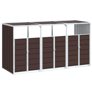 vidaXL Wheelie Bin Storage for Triple Bins Brown 216x81x115 cm Steel